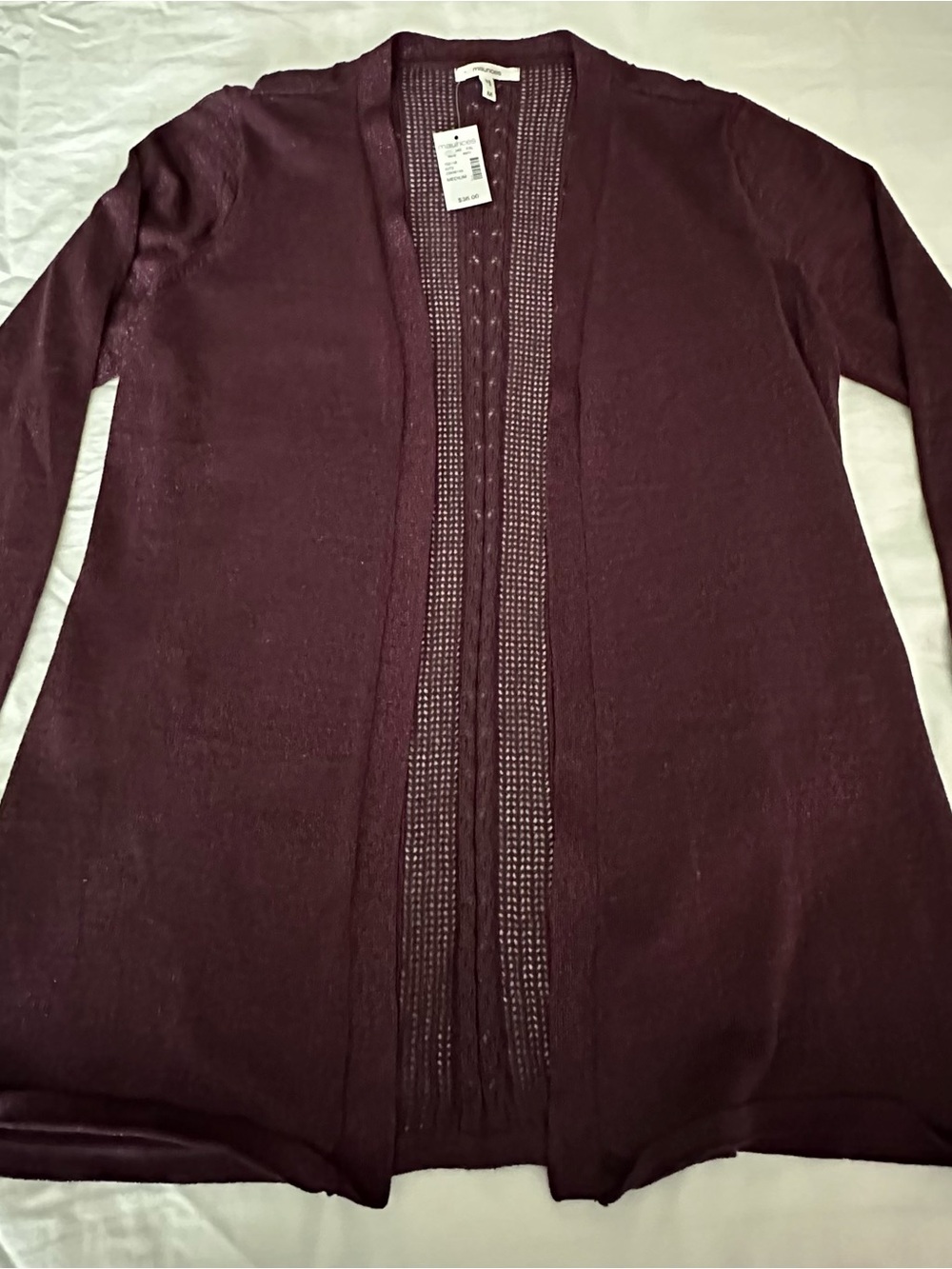 Maurices Open-Front Cable-Trim Cardigan - Plum